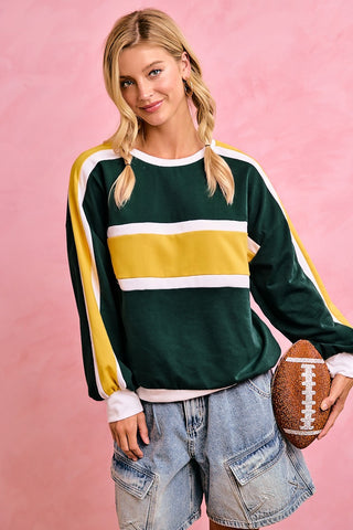 Green & Gold Gameday Color Block Crewneck