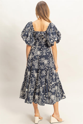 Floral Puff Sleeve Midi Dress