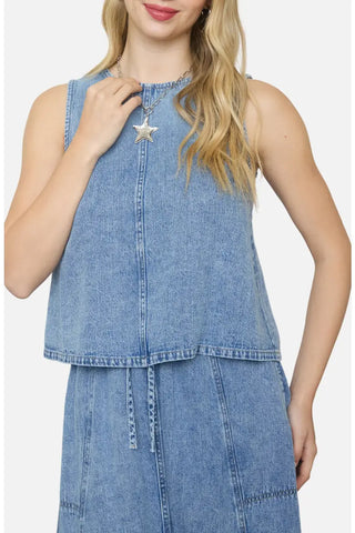 Denim Sleeveless Cropped Tank Top