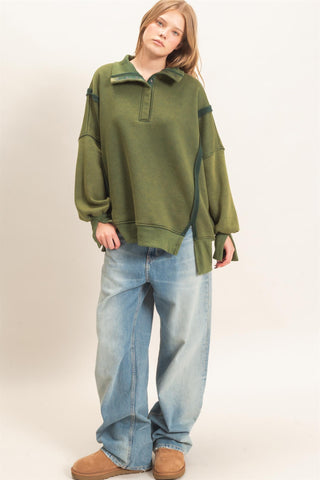 Mineral Wash Snap Collar Pullover