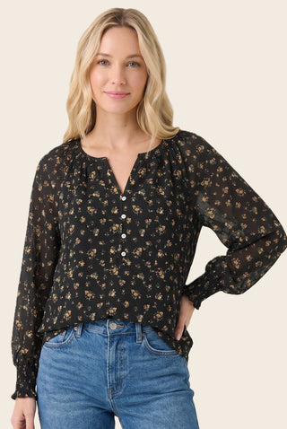 Y Split Button Neck Floral Top