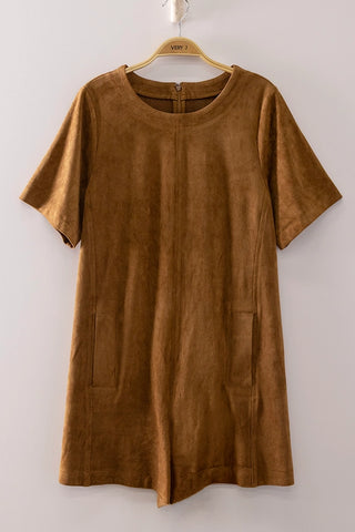 Camel Faux Suede Pocket Romper