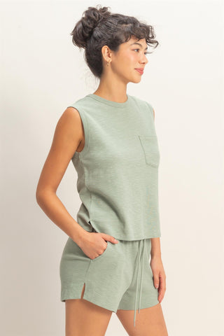 Sleeveless Cotton Top with Pocket