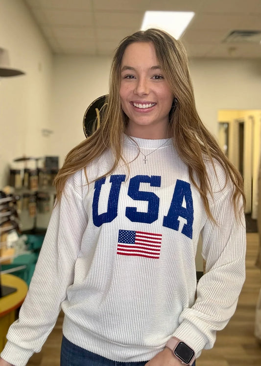 USA Ribbed Graphic  L/S Top