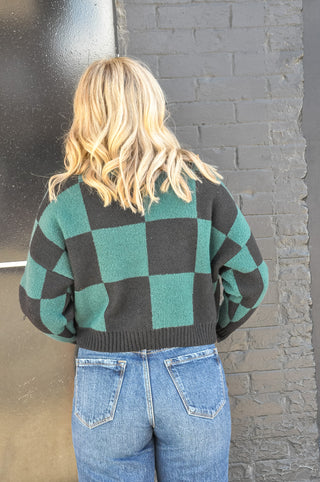 Checkered Mock Neck Pullover