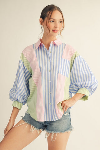Stripe Mix-match Button Down Top