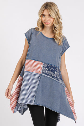 Paisley Gingham Handkerchief Hem Top