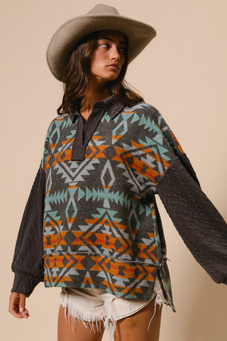 Tribal Charcoal Mixed Media Top | JQ Clothing Co.