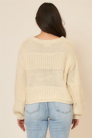 Boatneck Raised Contrast Knit Sweater