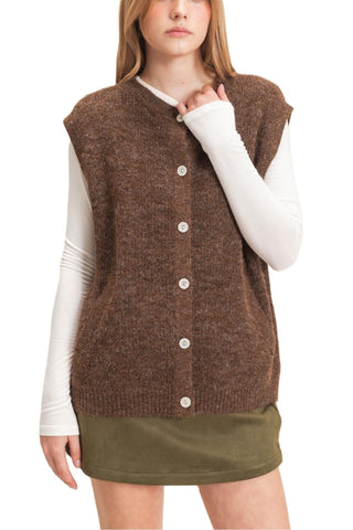 Sleeveless Button-Up Sweater Vest