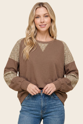 Fabric Blocked Terry Crew Neck Sweatshirt