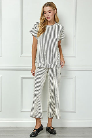 Stripe Cropped Wide-Leg Pan Set