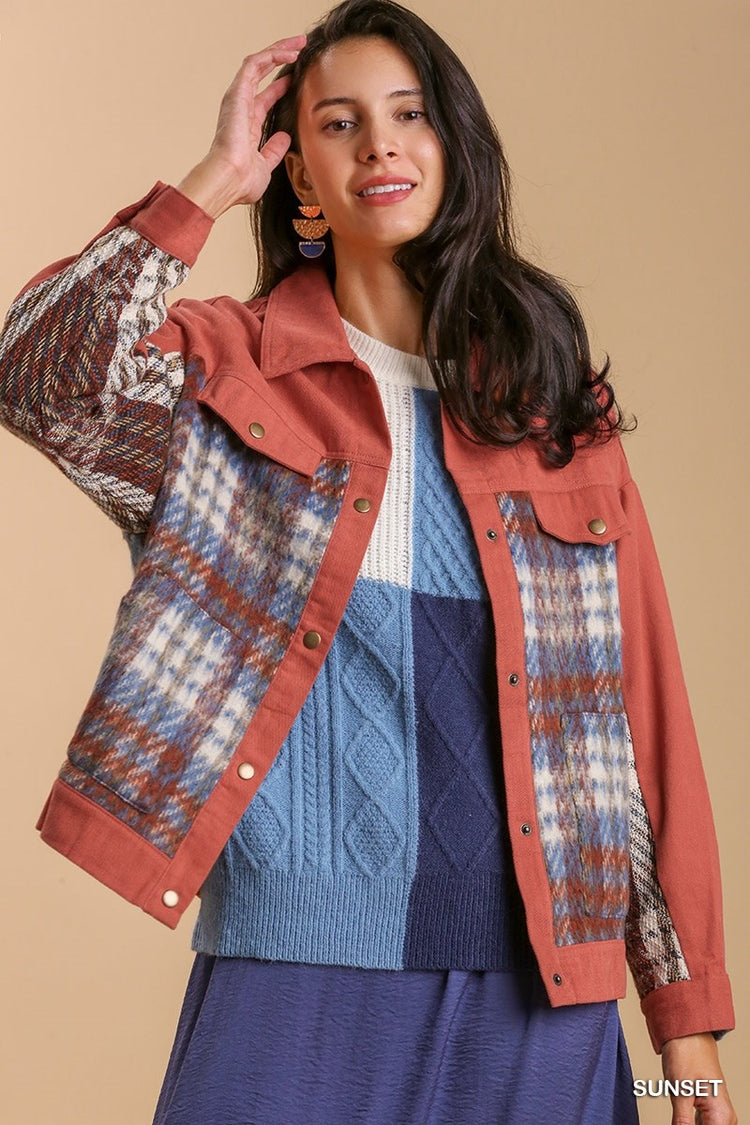 Sherpa Plaid Contrasted Jacket