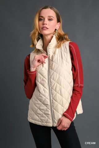 Cream Quilted Puffer Zip Vest