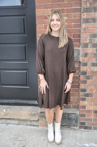 A-Line Textured Dress w/Elastic Cuffs