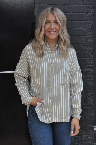 Absolutely Olive Stripe Button-Down