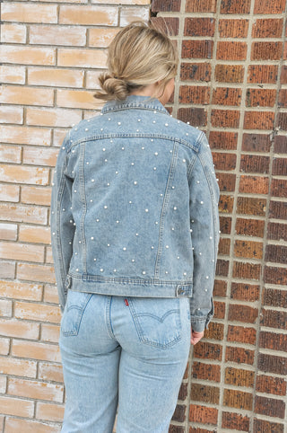 All Over Pearl Cropped Denim Jacket