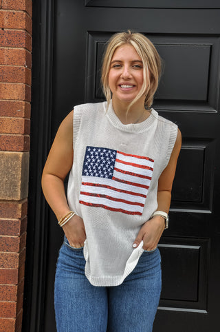 American Flag Sequins Knit Top