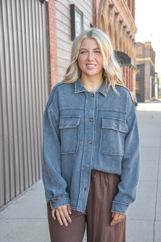 Ash Navy Mineral Washed Shacket