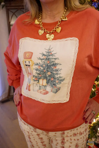 Christmas Printed Corduroy Patch Sweater