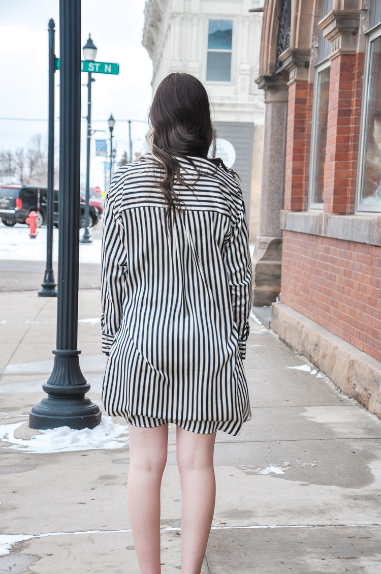 B&W Striped Shirt Dress