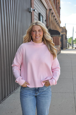 Baby Pink Roll Neck Knit Sweater