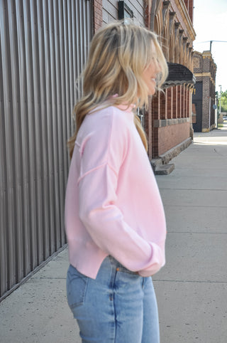 Baby Pink Roll Neck Knit Sweater