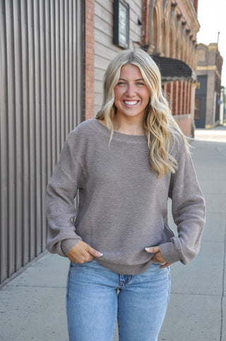 Balloon Sleeve Crew Neck Sweater