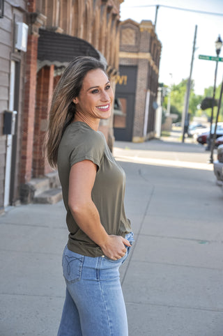 Bamboo Modal Basic Round Neck T-Shirt in Olive