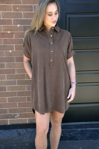 Bark Brown Mini Shirt Dress