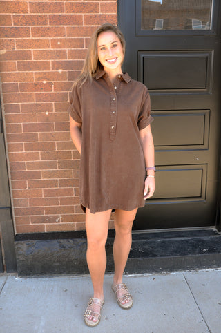 Bark Brown Mini Shirt Dress