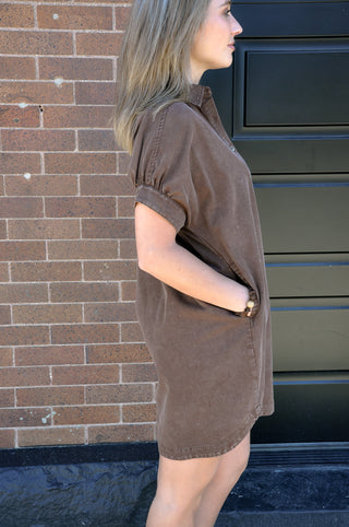 Bark Brown Mini Shirt Dress
