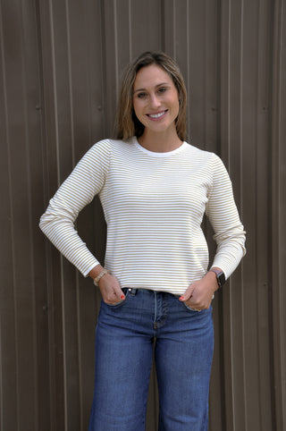 Basic Crew Neck Pinstriped Sweater