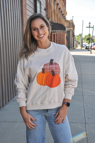 Beige Cotton Pumpkin Patch Crewneck Sweatshirt