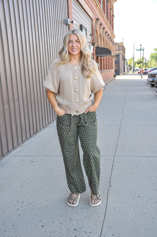 Moss Dot High Rise Cropped Wide Leg Pants