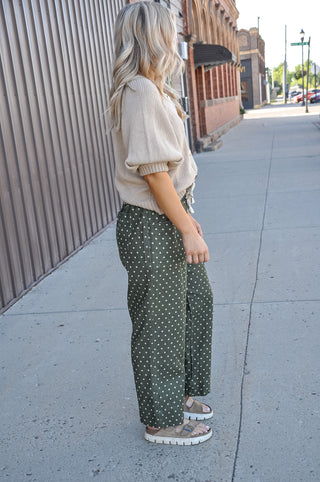 Moss Dot High Rise Cropped Wide Leg Pants