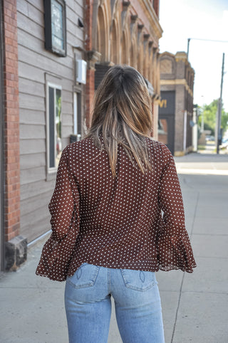 Bell Sleeve Polka Dot Woven Bow Top