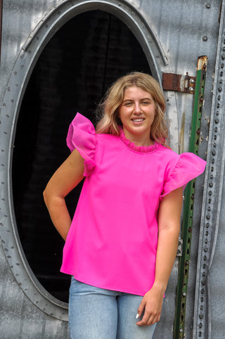 Big Ruffle Energy Bright Pink Top