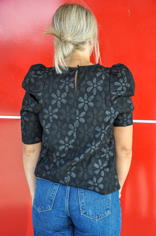 Black Floral Jacquard Woven Top