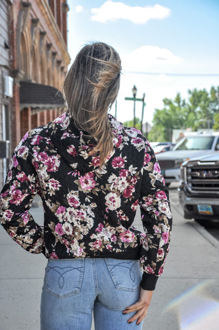 Black Printed Quilted Pullover Hoodie