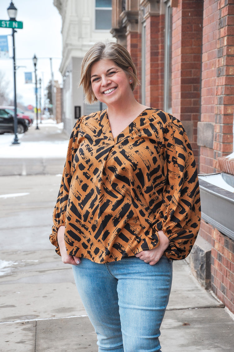 Black and Rust Long Sleeve Blouse