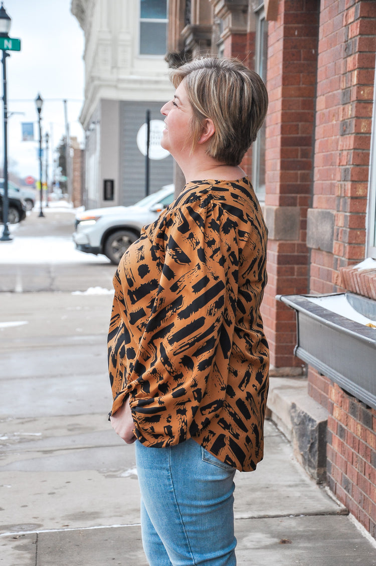 Black and Rust Long Sleeve Blouse