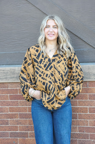 Black and Rust Long Sleeve Blouse