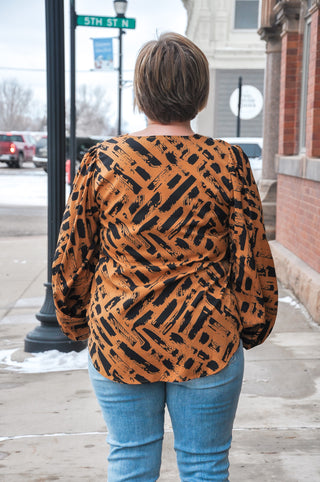 Black and Rust Long Sleeve Blouse