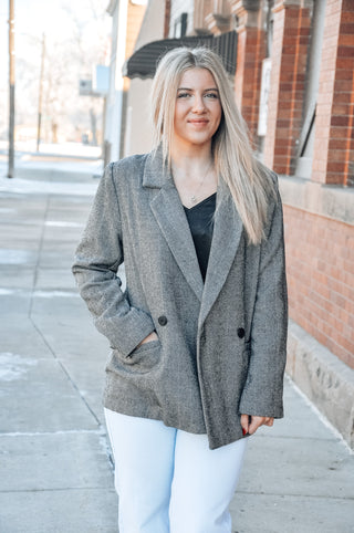 Black and White Herringbone Blazer