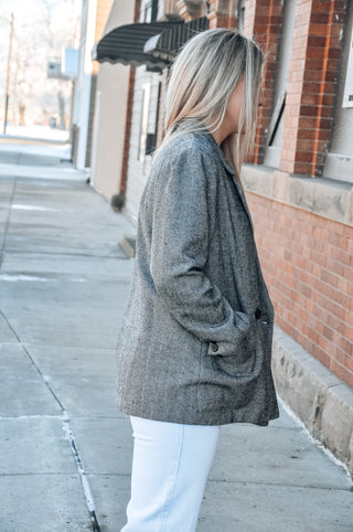 Black and White Herringbone Blazer