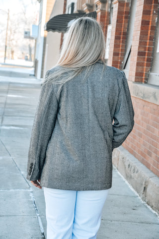 Black and White Herringbone Blazer