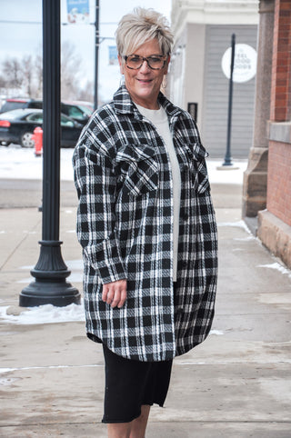 Black and White Plaid Coat Shacket