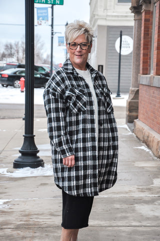 Black and White Plaid Coat Shacket