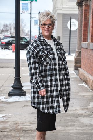 Black and White Plaid Coat Shacket